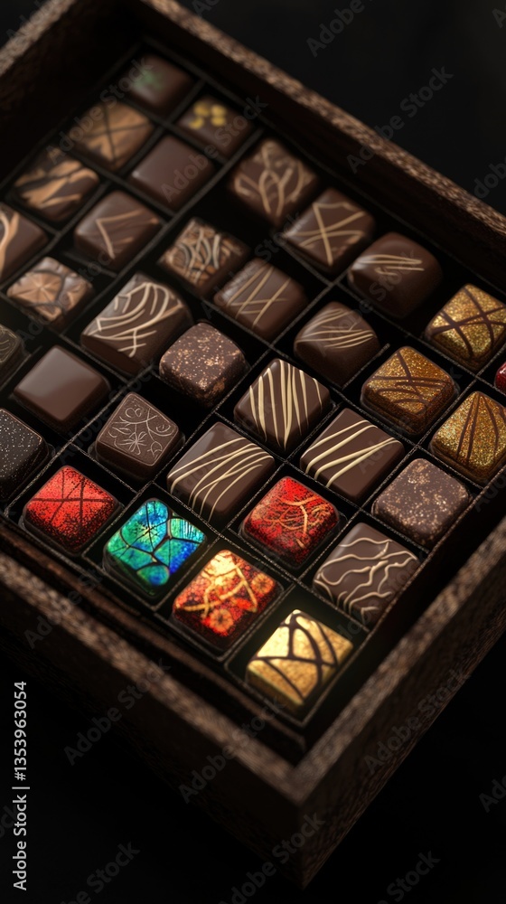 Poster box of assorted chocolates placed on a table, perfect for events or everyday use