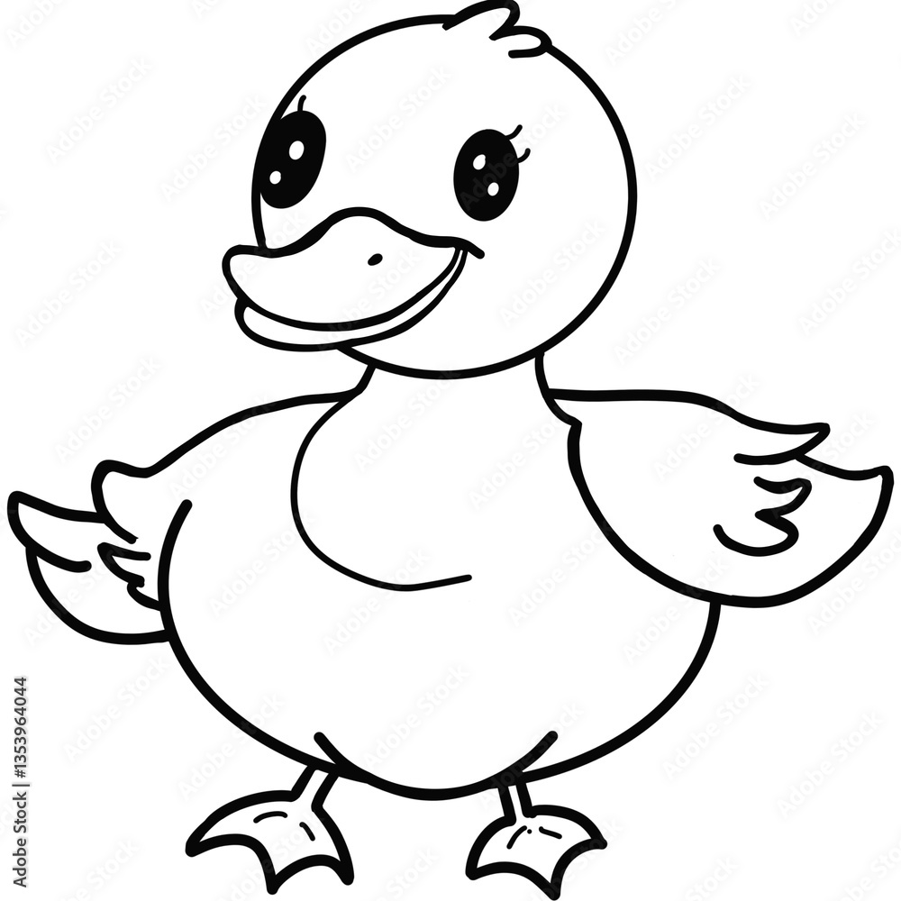 Fototapete happy black and white duckling standing side view.black and white drawing for children to learn to c