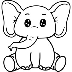 Vector illustration of Cute cartoon baby swan swimming graceHappy cartoon elephant walking and smiling.Black and white drawing For children to learn to color according to the picture.