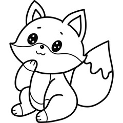 Vector illustration of fox isolated on white background. For kids coloring book.
