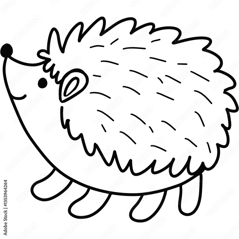 Fototapete vector illustration of hedgehog standing isolated on white background.black and white drawing for ch