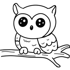 Vector illustration of owl isolated on white background. For kids coloring book.