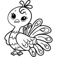 Beautiful Peacock Sketch Simple Coloring Book Page for Kids