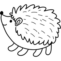 Vector illustration of hedgehog standing isolated on white background.Black and white drawing For children to learn to color according to the picture.