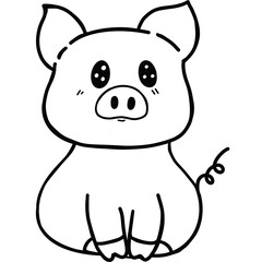 Fototapeta premium Vector illustration of Cute cartoon pig standing and smiling black and white drawing For children to learn to color according to the picture.
