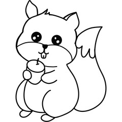 Vector illustration of squirrel isolated on white background. For kids coloring book.