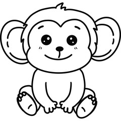 Cartoon Chimpanzee Illustration, Black and White, Line Drawing, Thinking, Coloring Page, Primate, Ap