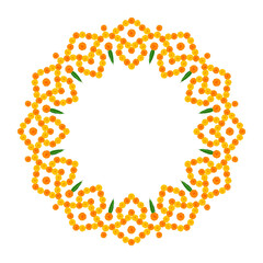 Orange, yellow marigold floral mandala illustration for Indian wedding, holidays, celebration