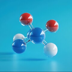 A close up of a molecule with red and white spheres