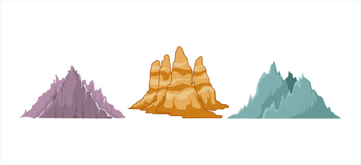 mountain and hill, Flat rock mountains relief,Snowy cliff Isolated rocky peak, cartoon canyon silhouette. 