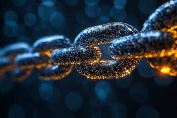 Close-Up View Of Glowing Digital Interconnected Elements On Dark Background 