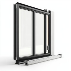 A window with a black frame and a white background