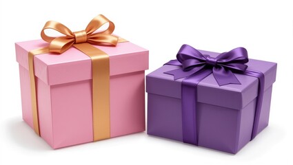 Fototapeta premium Two Colorful Gift Boxes with Ribbons in Pink and Purple for Special Celebrations