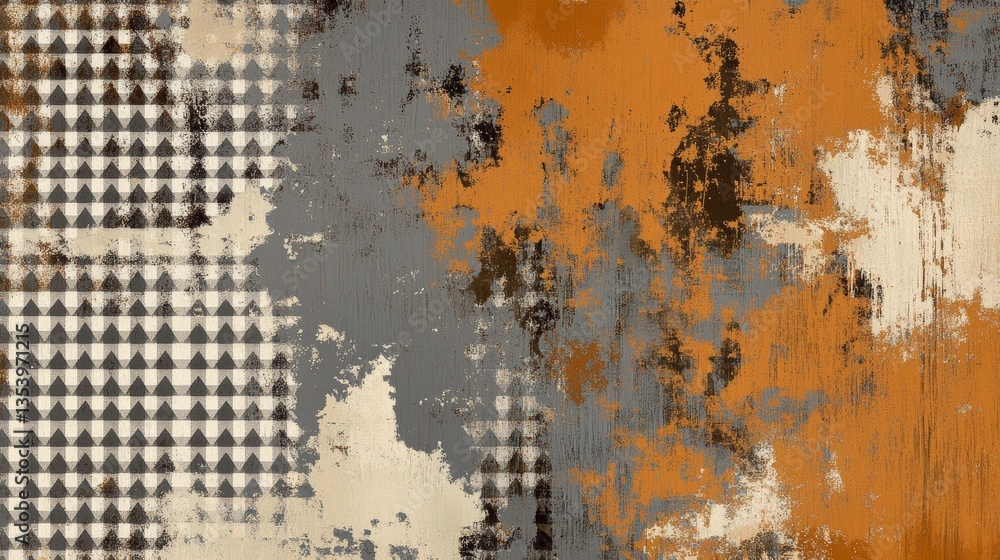 Poster complex layered texture featuring geometric houndstooth and distressed abstract patterns