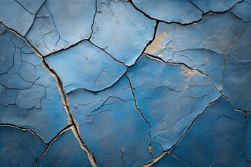 Close-up of Cracked Blue Painted Surface