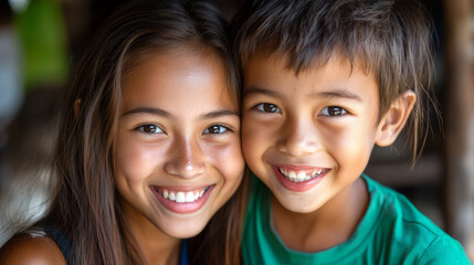 Fototapeta premium Peace corps day celebration close-up of smiling volunteer and local child