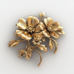 A gold flower brooch with a leaf design