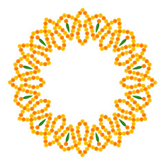 Abstract flower border illustration vector in Orange, Yellow Marigold & mango leaf Indian Holidays, wedding, celebration decor frame