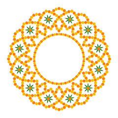 Abstract Orange, Yellow Marigold floral mandala border,  Indian Holidays and wedding decoration