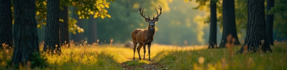 Deer standing in forest clearing, wild deer, animals
