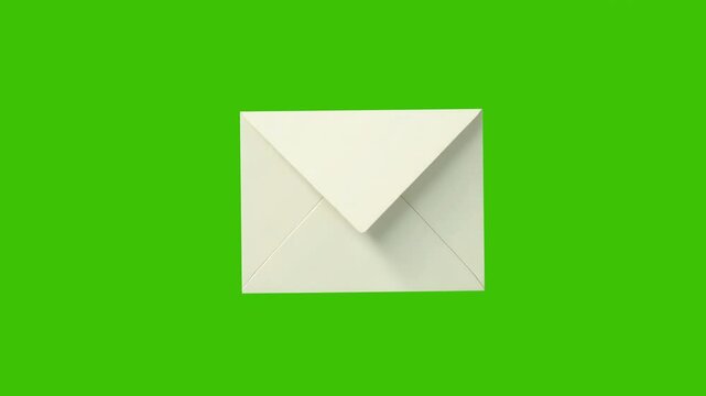 4k animation of white open letter icon isolated on green screen