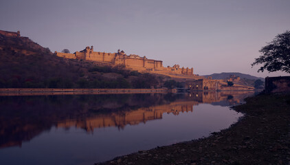 Panorama of Amber Fort in Jaipur city of Rajasthan, India