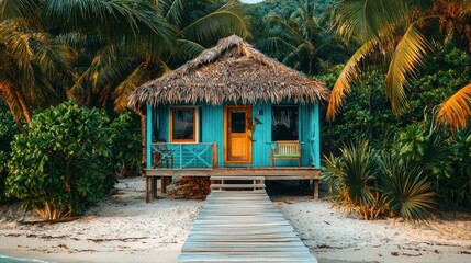Fototapeta premium Tropical Beach Hut Pathway Paradise