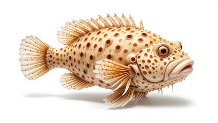 Naklejka premium Detailed Close-Up of a Spotted Orange and White Fish Swimming Through Ocean Waters