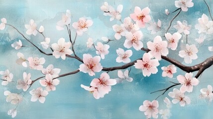 Obraz premium Watercolor Cherry blossom blooming flower,Sakura tree or forest side view,Cherry tree spring flower background,elements for environment and garden,botanical in spring season.
