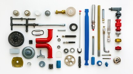 Obraz premium Neatly arranged plumbing components, showcasing precision and organization in design. 