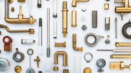 Fototapeta premium Neatly arranged plumbing components, showcasing precision and organization in design. 