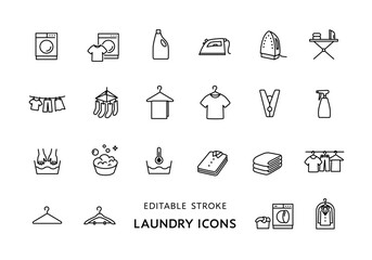 洗濯にまつわるアイコンセット（モノクロ）