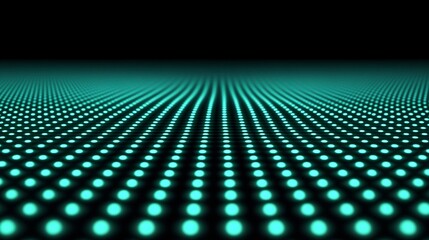 Futuristic Grid with Glowing Green Dots Extending into the Distance