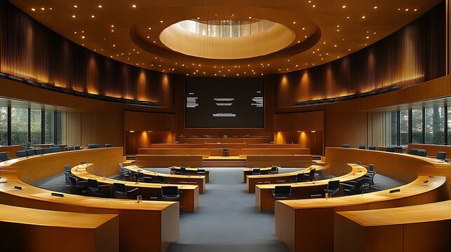 Modern council chamber, city hall, meeting