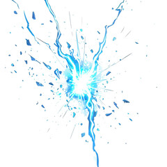 Naklejka premium Abstract blue splash with shattered glass effect on transparent background Concept of destruction, impact, and energy