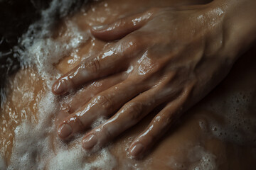 Fototapeta premium close-up of hands gently massaging a back in a massage setting.