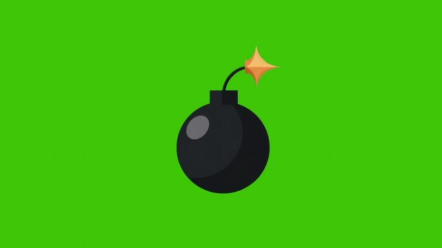 3d animation of black bomb with burning fuse isolated on green screen