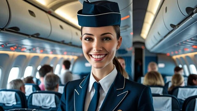 Flight Attendant Inside Airplane Cabin