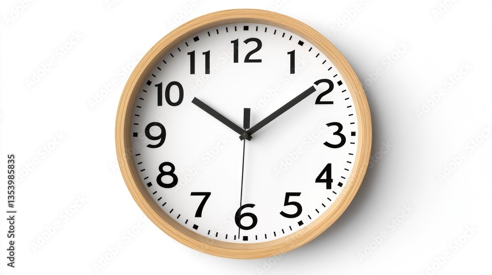 Poster a close-up view of a clock with black numbers on a white background