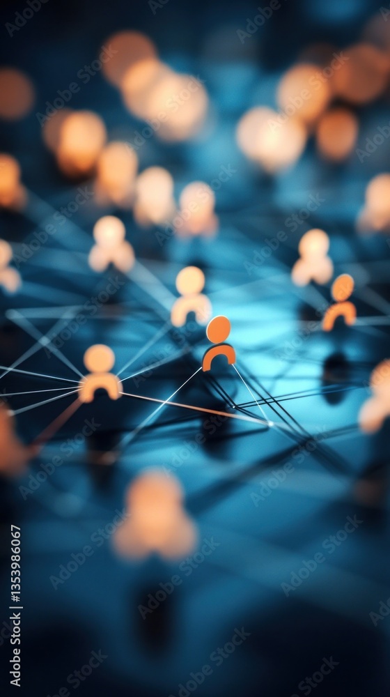 Poster abstract digital network with glowing nodes and connections