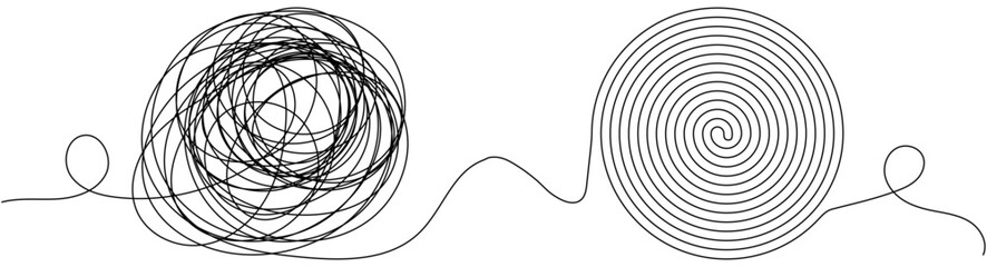 From Chaos to Clarity: Abstract Line Art Depicting Thought Tangles, Stress, and the Smooth Transition to Order – A Visual Journey of Problem-Solving and Balance