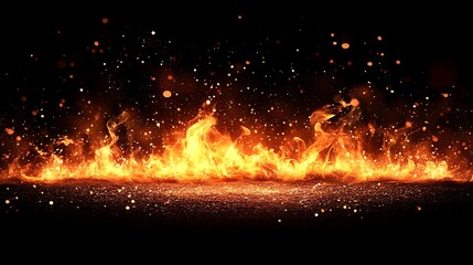Fiery Flames on Dark Surface.