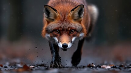 Obraz premium Focused red fox in the forest