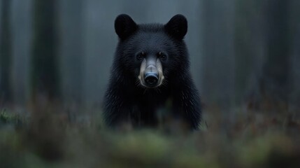 Fototapeta premium Black bear in misty forest (1)