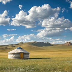 A white tent is in the middle of a field