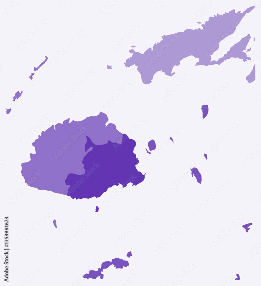 Aufkleber map of fiji with regions. just a simple country border map with region division. deep purple color p