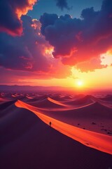 Desert sunset with gradient sky colors, landscape, earthy