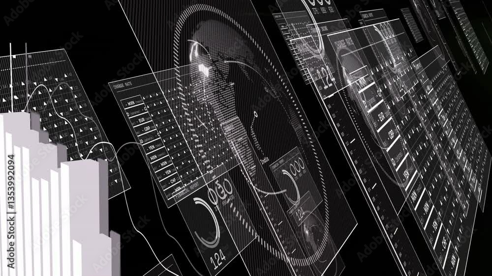Poster Digital charts and graphs in futuristic animation for abstract design