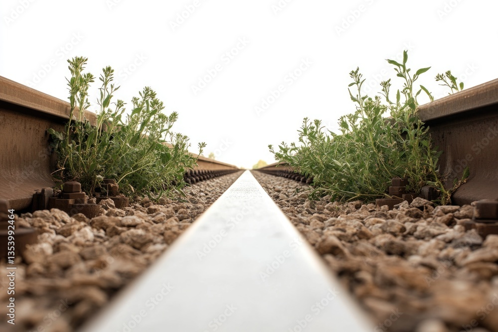 Poster a row of train tracks surrounded by grass and possibly more tracks in the distance