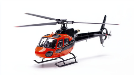 Fototapeta premium detailed model of helicopter vibrant orange and black colors, showcasing its sleek design and intricate features. This miniature captures essence